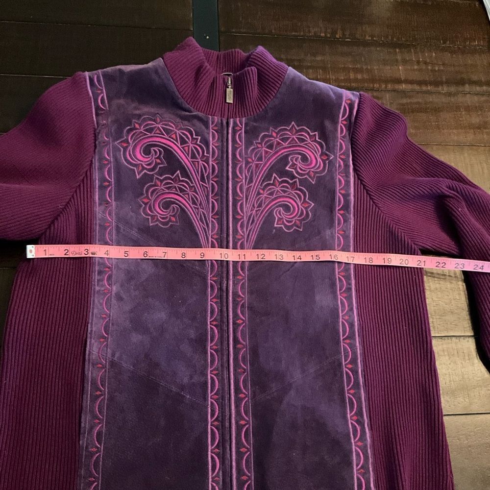 Bob Mackie Wearable Art Purple Embroidered Suede sweater jacket Large - Picture 7 of 7